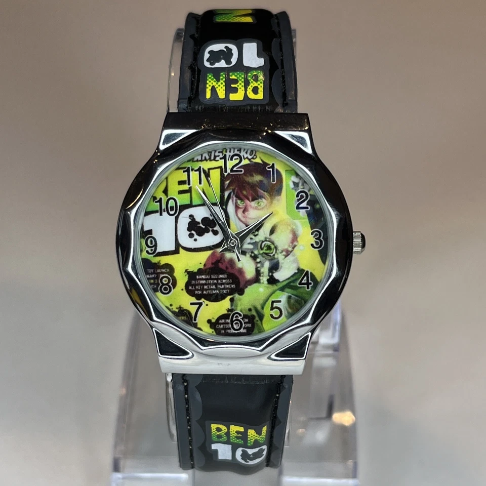 Ben 10 Reloj Niños Fácil Lectura Analógico Estuche Plateado Verde Imitación Cuero BATERÍA NUEVA Foto 2 de 4