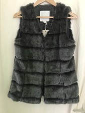 Bellfield Faux Fur Gilet Womens Uk Small Grey Bodywarmer Sleeveless Jacket Coat