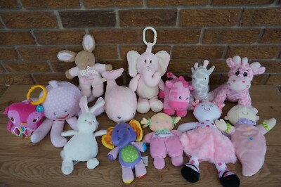 U Pick BABY Plush GIRL Stuffed ANIMAL TOY Doll Lovey Rattle Pink White Purple