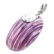 925 Sterling Silver Purple Mother Of Pearl Turbo Shell Sterling Pendant, 1 3/4"