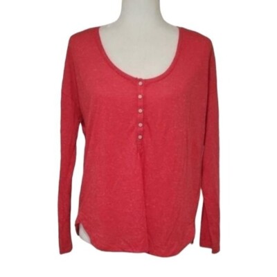 Victoria's Secret Long Sleeve Shirt Womens S Red Knit Buttons Down Henley Top
