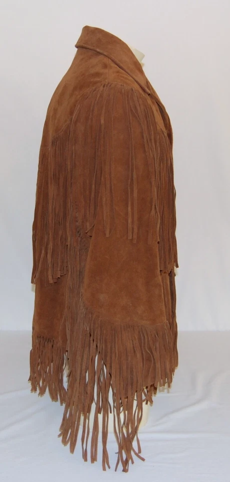 Chaqueta de cuero real con flecos marrones vintage Pioneer Wear para hombre talla 40 gamuza retro Foto 4 de 4