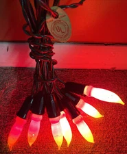 Vintage Bulb Lot 9 Flicker Flame Red Yellow 2" Chili Pepper Work Glass W/string