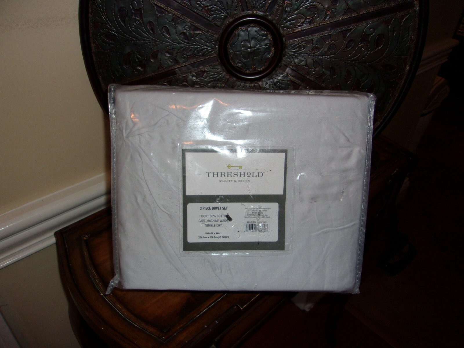 NIP Threshold Soft Gray Pinched Pleat Pintuck King Duvet Cover Set 3pc