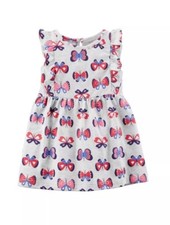 New Baby Girl Carter's Butterly Print Dress Diaper Cover Flutter Sleeves Sz. 3M 
