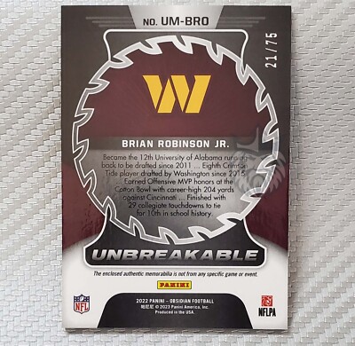 Brian Robinson Jr SP /75📈2022 Obsidian Unbreakable Electric Etch