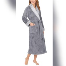 Carole Hochman Women's Gray Long Plush Robe Wrap Belted Tie Closure Size Large