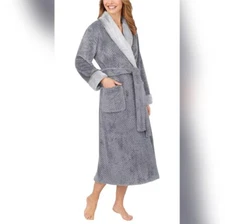 Carole Hochman Women's Gray Long Plush Robe Wrap Belted Tie Closure Size Large