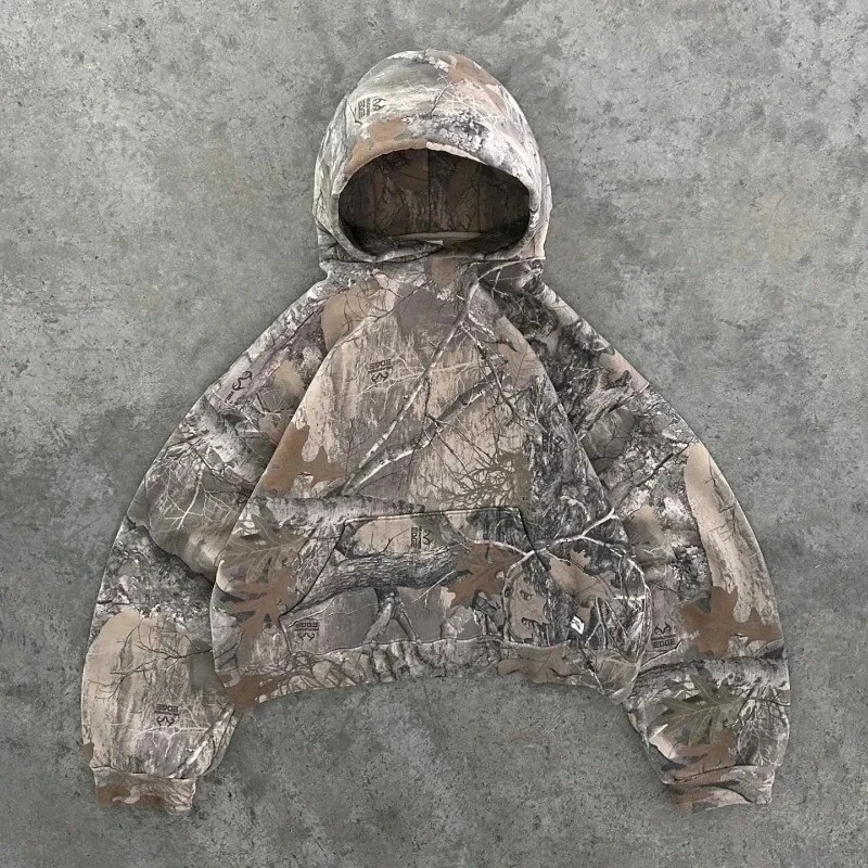Retro Zip Up Hoodie Men Camouflage Patterns Zipper