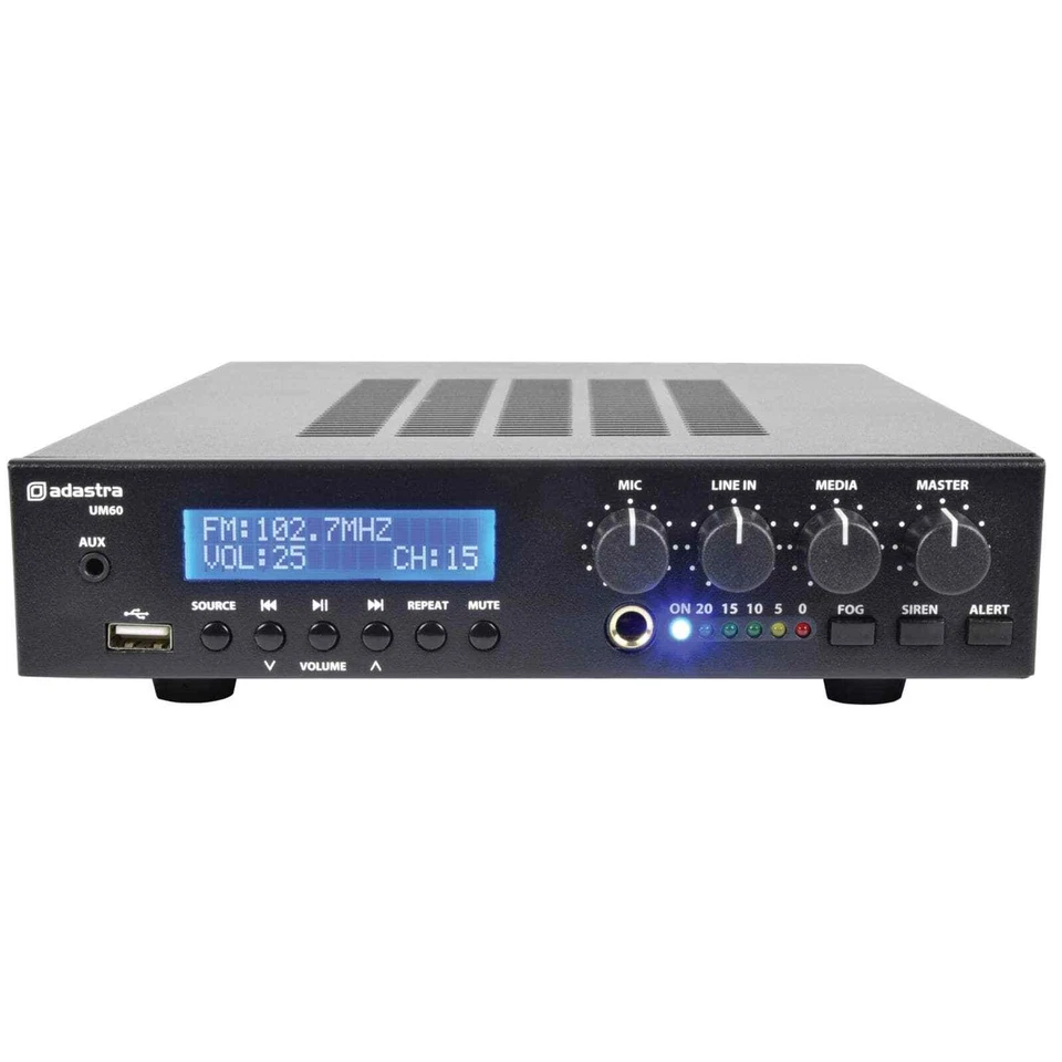Adastra UM60 Compact 60W 100V PA Mixer Amplifier with BT/FM/USB