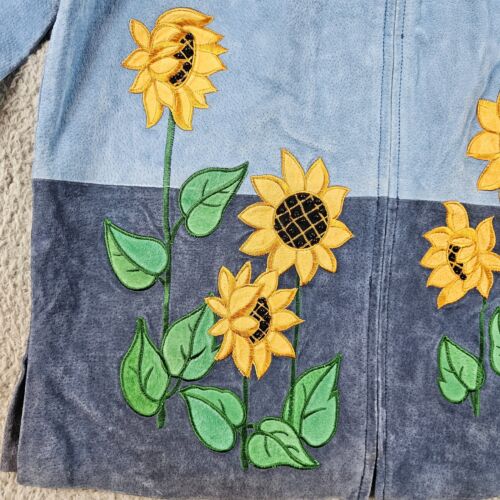 Vintage Quacker Factory Jacket Womens Small Blue Sueded Leather Sunflowers NEW - Picture 5 of 16