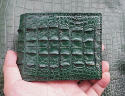 Green Alligator Crocodile Print Leather Men's Bifold Wallets #K46
