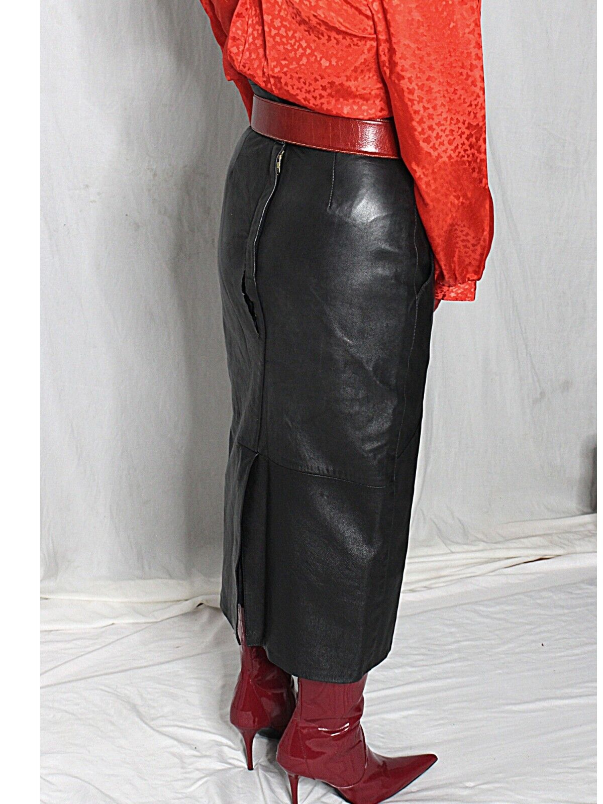 Womens Leather Skirt Black SOFT Lambskin US 4 UK … - image 6