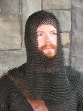 Medieval Butted Chainmail Coif Mild Steel Black Chain mail Hood Head Protection