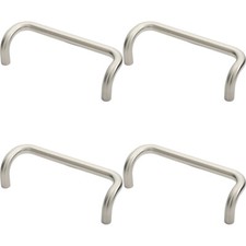 4x Cranked Door Pull Handle 19mm Dia 225mm Fixing Centres Satin Steel
