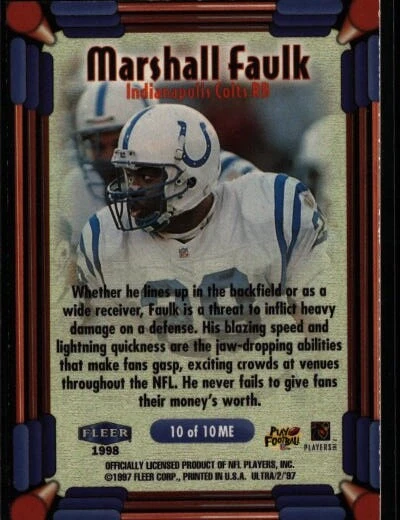 1997 Ultra #10 ME Marshall Faulk The Main Event L073 - Image 2 of 2