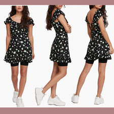 NWT $108 Free People [ XS ] Like a Lady Print Minidress in Black Lemon  #5887
