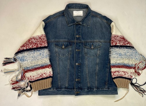 ZARA Knit Sleeve Fringed Denim Jean 
