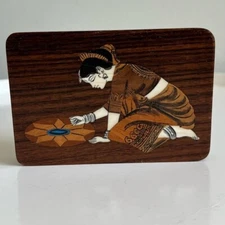 Vintage Wooden Plaque Inlay Marquetry Indian Art Decorative