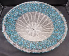 VTG African Hand Woven, Crafted With Wire, Seed Glass Beads Basket / Bowl 14.5"D