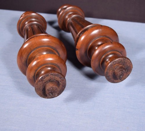 12" Pair of French Antique Solid Walnut Wood Support Posts/Pillars Salvage - Picture 8 of 10