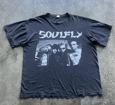 Vintage 90s Made In USA distressed boxy Soulfly Black Metal Punk Band T Shirt