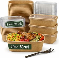 50 Pack 29oz Disposable Meal Prep Containers with Lids, Paper Food Bowls