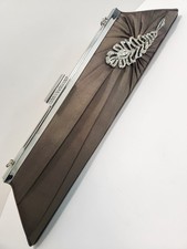 Inge Christopher Satin Brown Clutch Rhinestone Pleated Evening Bag