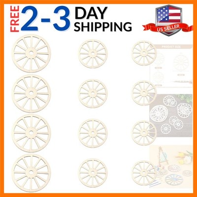 12Pcs Mini Wooden Wagon Wheel for Crafts, 3 Sizes Unfinished Wood Wheels, Bla...