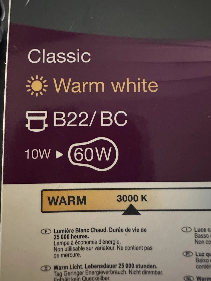 TCP BC/B22 Bayonet, 60W LED Bulb, 810 Lumen, 3000 kelvin 25,000 hours NICHIA - Image 3 of 4