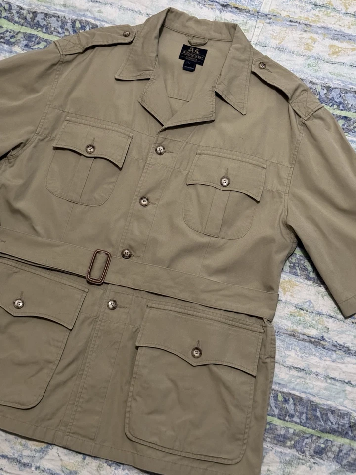 Chaqueta De Colección Willis & Geiger Bush Popelina Safari Para Hombres Grande Bronceada S/S Cinturón Hecha en EE. UU. Foto 3 de 4