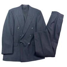 vtg 90s British Guard USA 44L 36x32 Pant Suit Double Breasted Charcoal Stripe