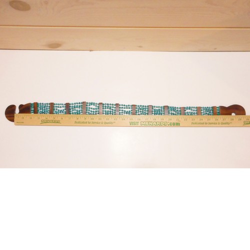 Boho Beaded Stretch Waist Belt Wood Clasp Buckle Teal Beads Festival Statement - Picture 5 of 8
