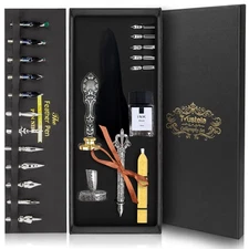 Trustela Feather Quill Pen Set - Calligraphy Dip Pen Set Includes Big Feather...