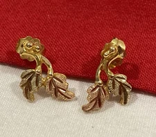 Rushmore RGC Black Hills 10k Yellow Rose Gold 12k Leaves 14k Post Stud Earrings