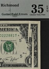 STAR PMG35 EPQ MULTIPLE GUTTER GOLD ERROR ON A STAR NOTE 8817*