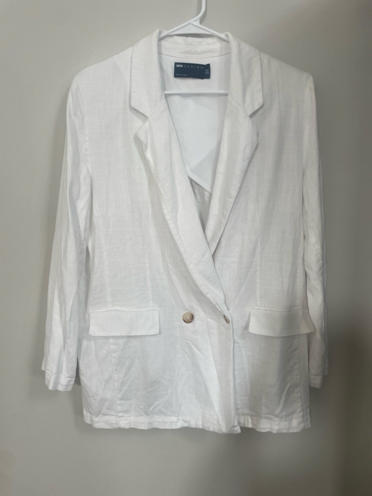 ASOS DESIGN White Button Pockets Mid-Length Blazer Women's Long Sleeve US 6