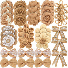 33PCS Handmade Burlap Flowers Set, 8 Styles Natural Rustic Burlap Flowers  3 St