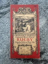 Vintage Ordnance Survey Popular one Inch Cloth Map, Rugby, No: 73   1920