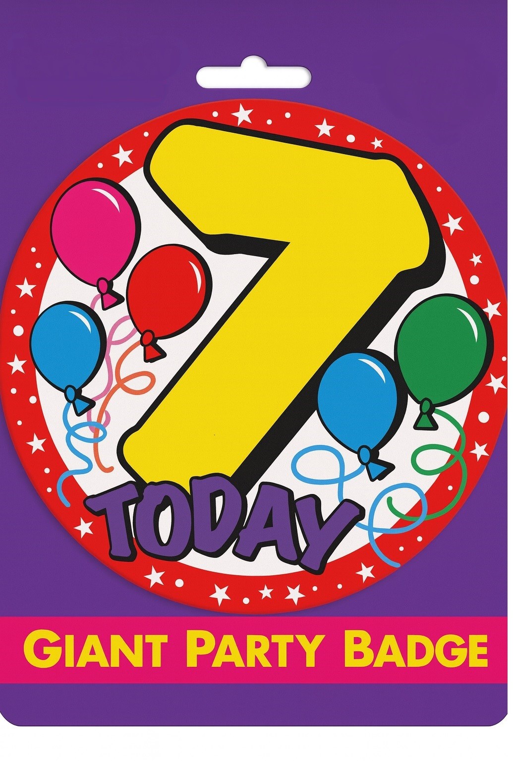 🎉 7th Birthday Badge – Colourful “7 Today” Party Celebration Pin with Balloons