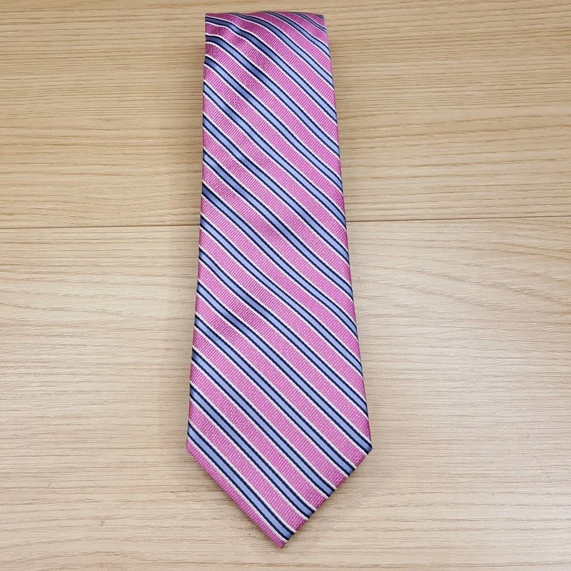 Corbata clásica preppy NAUTICA para hombre rosa a rayas diagonales 100 % seda Foto 2 de 4