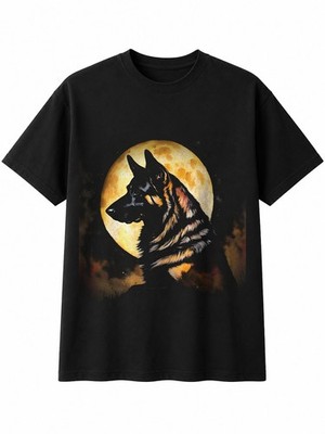Aquarell Deutscher Schäferhund im Mondschein Hundeliebhaber Herren T-Shirt schwarz Besitzer