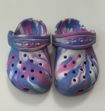 Crocs clogs child size 4 tie dye pink, purple, blue white