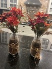 Set Of 2 Decorative Floral Arrangements  In Glass Vases Approximately 14” High — photo 2