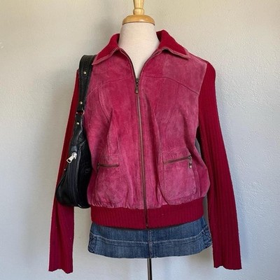 Live a Little Pink Red Leather Zip Collared Jacket Women Size XL