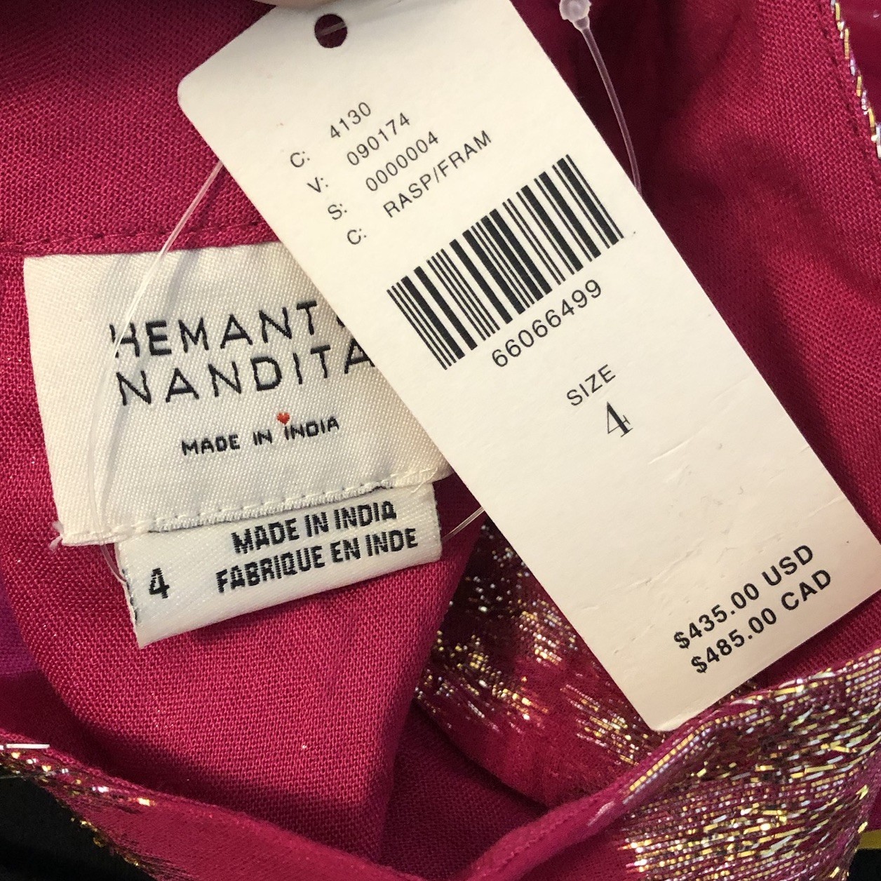 Anthropologie Hemant & Nandita Metallic Maxi Dress Pink & Gold Size 4 NWT $435