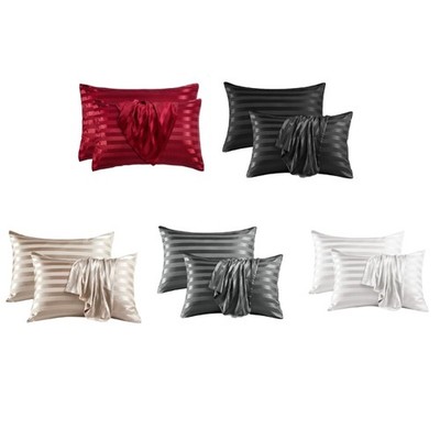 2Pcs Pillowcase Smooth Texture Wear Resistant Stripe Bedroom Essential