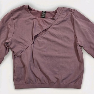 Medium Velocity Women s Cropped Active Top Purple/Pink Long Sleeve Cut-Out Top