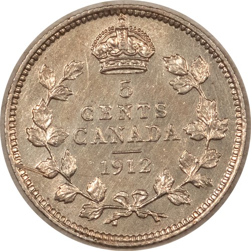 1912 CANADA SILVER 5c GEORGE V KM#22 - HIGH GRADE EXAMPLE! - Picture 2 of 2