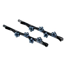 Hand Made Hair Jewelry Daisy Covered Bobby Pins swarovski crystal Set of 2 Blue